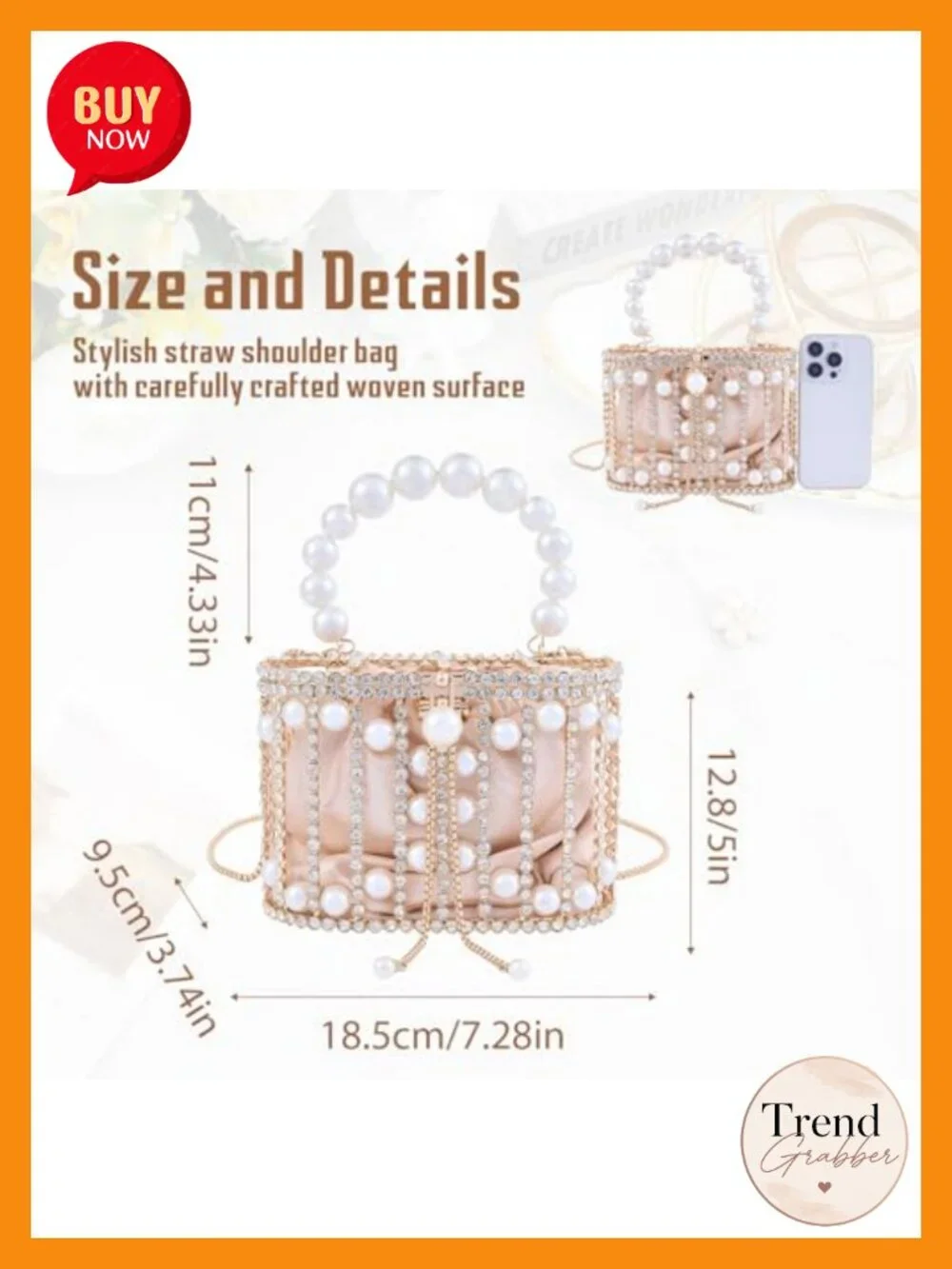 Pearl Clutch Rhinestone Cage Bag Evening Bag with Pearl Handle